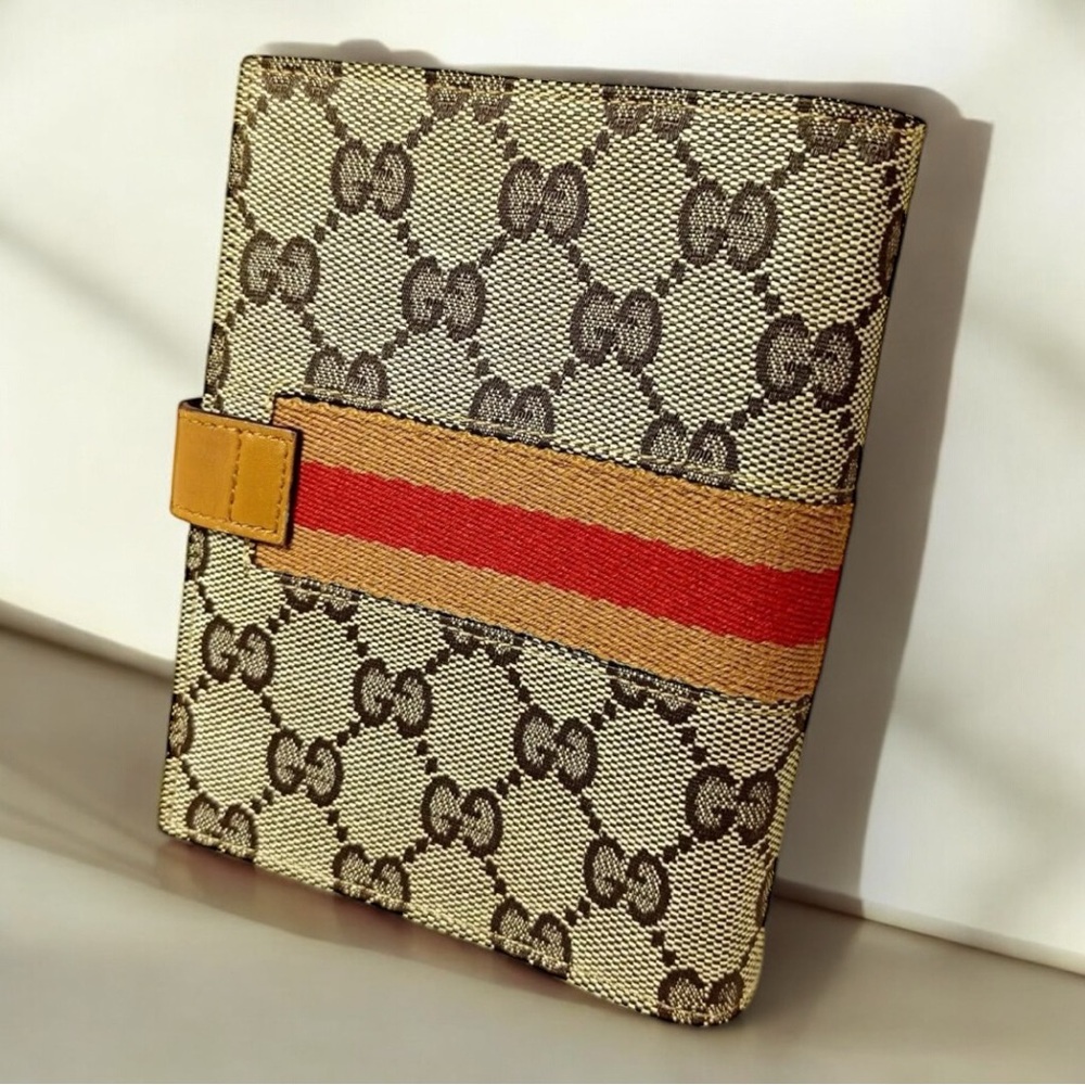 GUCCI PM Agenda Cover Sherry Line GG Logo Canvas Leather